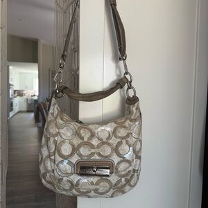 Coach Cream and Brown Hobo Shoulder Bag